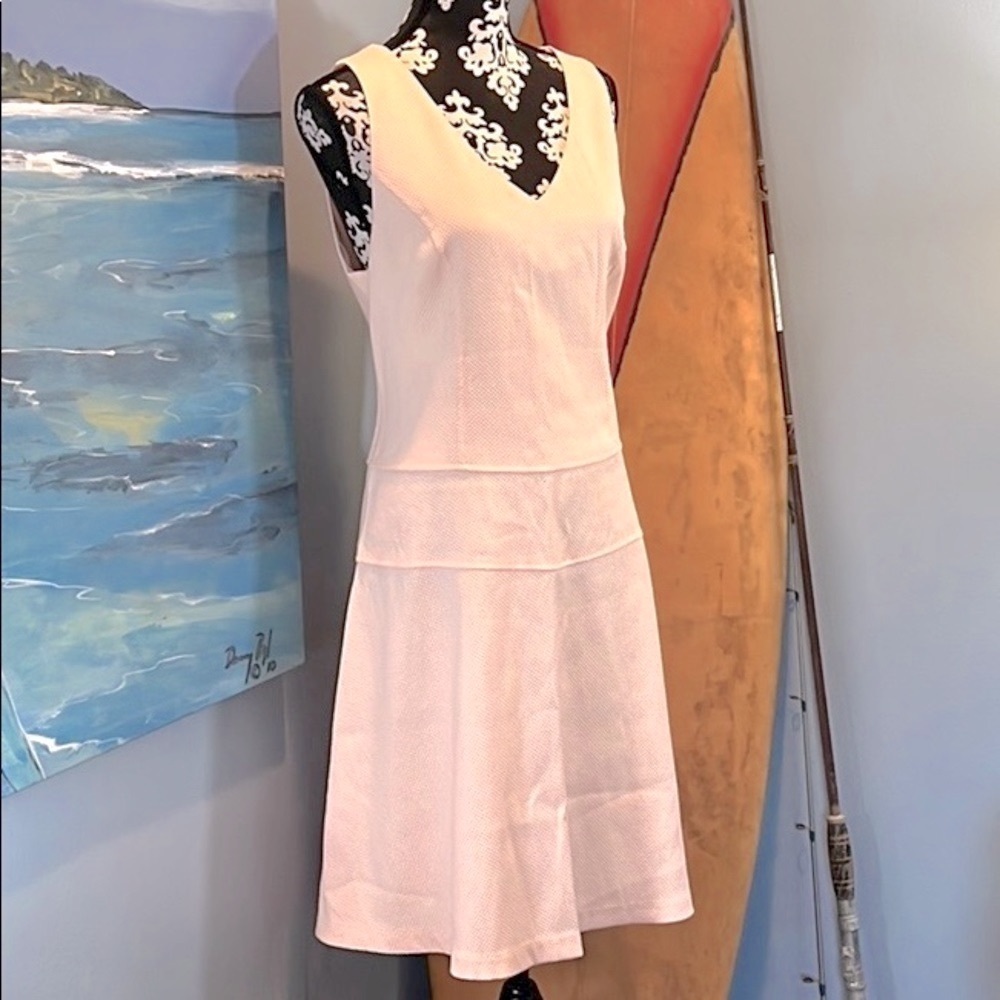 Lark & Ro Peach Pink Textured V Neck Fit Flare Church Brunch Dress Lined Size 12 - Picture 2 of 10